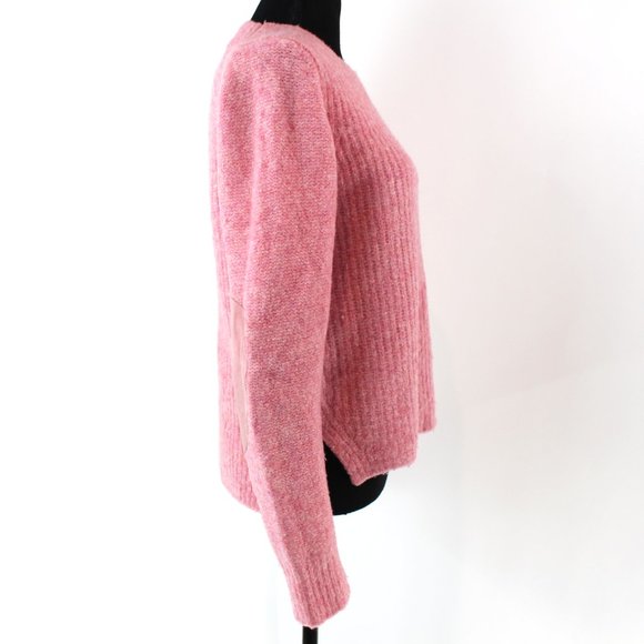 Rag & Bone Francie Crewneck Wool Suede Elbow Patch Pullover Pink Sweater S Top - Picture 3 of 9